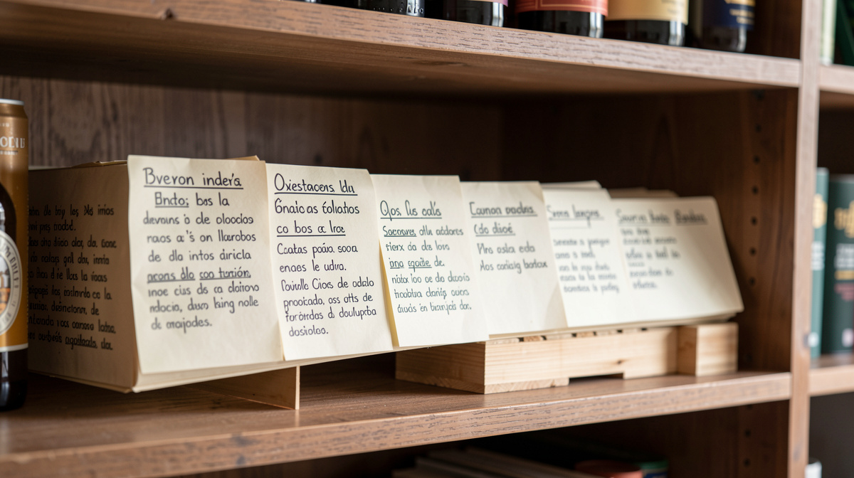 a Spanish shelf of beer notes